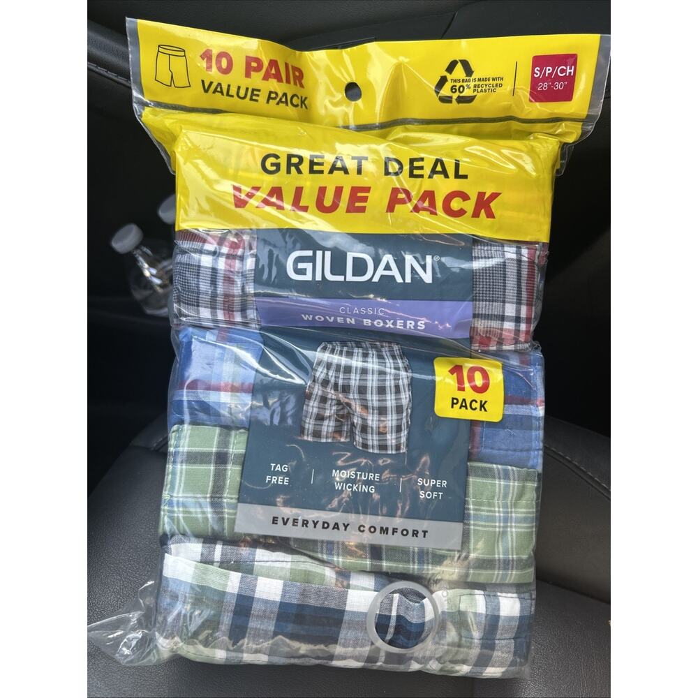 Gildan Mens 10 Pair Woven Boxers Multi Color Plaid Classic Fit Small 28-30